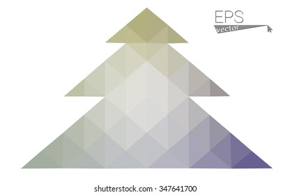 Pink, green low poly style christmas tree vector illustration consisting of triangles. Abstract triangular polygonal origami or crystal design of New Years celebration. Isolated on white background