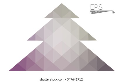 Pink, green low poly style christmas tree vector illustration consisting of triangles. Abstract triangular polygonal origami or crystal design of New Years celebration. Isolated on white background