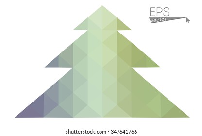 Pink, green low poly style christmas tree vector illustration consisting of triangles. Abstract triangular polygonal origami or crystal design of New Years celebration. Isolated on white background