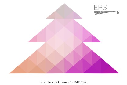 Pink, green low poly style christmas tree vector illustration consisting of triangles. Abstract triangular polygonal origami or crystal design of New Years celebration. Isolated on white background