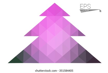 Pink, green low poly style christmas tree vector illustration consisting of triangles. Abstract triangular polygonal origami or crystal design of New Years celebration. Isolated on white background