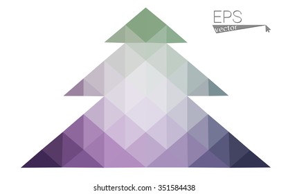 Pink, green low poly style christmas tree vector illustration consisting of triangles. Abstract triangular polygonal origami or crystal design of New Years celebration. Isolated on white background