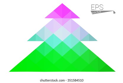 Pink, green low poly style christmas tree vector illustration consisting of triangles. Abstract triangular polygonal origami or crystal design of New Years celebration. Isolated on white background