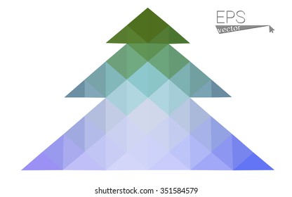 Pink, green low poly style christmas tree vector illustration consisting of triangles. Abstract triangular polygonal origami or crystal design of New Years celebration. Isolated on white background