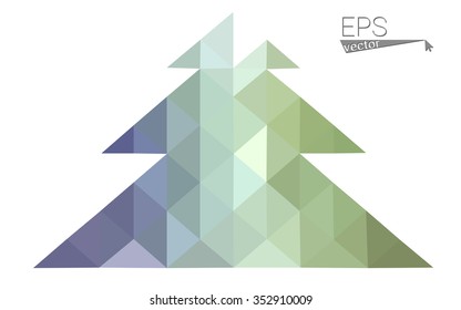 Pink, green low poly style christmas tree vector illustration consisting of triangles. Abstract triangular polygonal origami or crystal design of New Years celebration. Isolated on white background