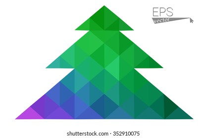 Pink, green low poly style christmas tree vector illustration consisting of triangles. Abstract triangular polygonal origami or crystal design of New Years celebration. Isolated on white background