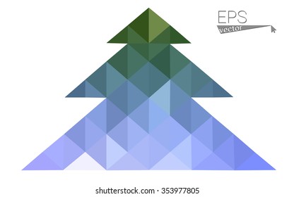 Pink, green low poly style christmas tree vector illustration consisting of triangles. Abstract triangular polygonal origami or crystal design of New Years celebration. Isolated on white background
