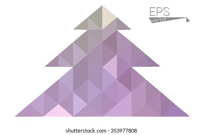 Pink, green low poly style christmas tree vector illustration consisting of triangles. Abstract triangular polygonal origami or crystal design of New Years celebration. Isolated on white background