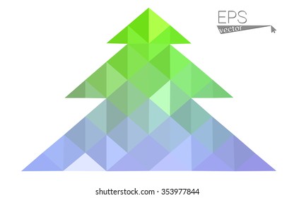 Pink, green low poly style christmas tree vector illustration consisting of triangles. Abstract triangular polygonal origami or crystal design of New Years celebration. Isolated on white background