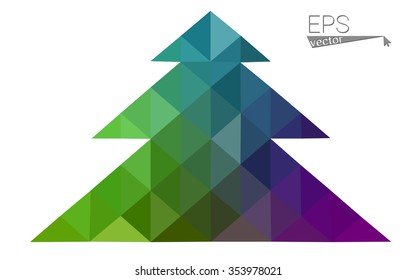 Pink, green low poly style christmas tree vector illustration consisting of triangles. Abstract triangular polygonal origami or crystal design of New Years celebration. Isolated on white background