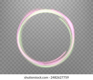 Rosa und grüne magische Ringe. Neon realistische Energie Flare Halo Ring. Abstrakter Lichteffekt auf einem durchsichtigen Hintergrund. Vektorillustration.