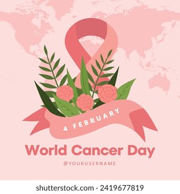 Pink Green Minimalist Modern World Cancer Day Instagram Post