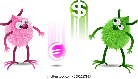pink and green monster and money