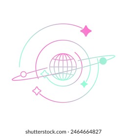 Pink and Green Neon Gradient Globalism with Orbit Rings Symbol