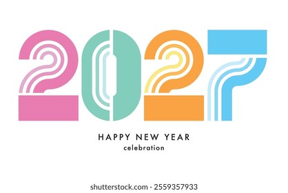 pink green orange and cyan number 2027 with word happy new year in the bottom. happy new year 2027 text design. the template of business diary for 2027 happy new year.