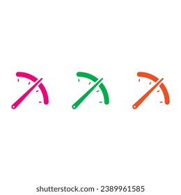 pink, green, orange speedometers. speedometer on white background