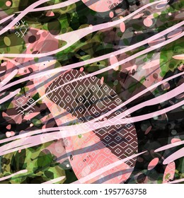 Pink and green organic seamless texture with geometric pattern. Abstract vector background for web page, banners backdrop, fabric, home decor, wrapping