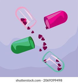 Pink And Green Pill With Hearts Inside