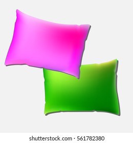 Pink and green Pillow on bright Background. Top View of a Soft Colorful Pillow with Copy Space for Tex or Image. Vector illustration EPS10