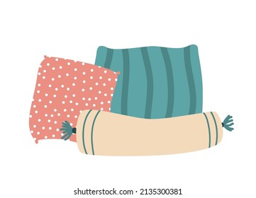 Pink and green pillows, vector flat illustration, isolated, cartoon. 