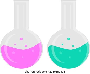 Pink and green potion bottle, illustration, vector on a white background.