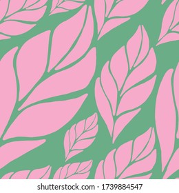 Pink and Green repeating leaf seamless repeat pattern