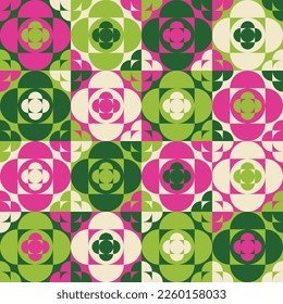 Pink and green retro seamless pattern design vector - round flat shapes trendy collage