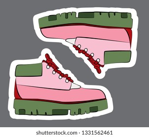Pink Green 
sneakers boots women shoes Fashion illustration vector  object isolated
