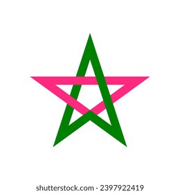 Pink and green star award line icon illustration. Pentagram logo isolated on white background vector.