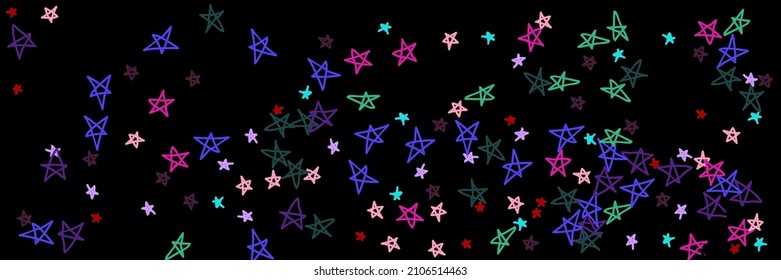Pink Green Stars Childish Pastel Purple Vibrant Handdrawn Stars. Red Bordo Chaotic Naive Vivid Multicolor Night Colorful Sky Background. Bright Violet Mint Dark Kids Lavender Black Design Pic.