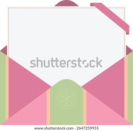Pink and Green Traditional Envelope with Insert Card Flat Vector for Wedding or Ceremony Invitation Design
