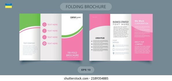 Pink And Green Trifold Brochure. Corporate Trifold Brochure For Business.