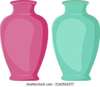 Pink and green vases, illustration, vector on a white background.