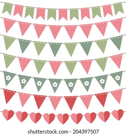 Pink and green vector bunting set