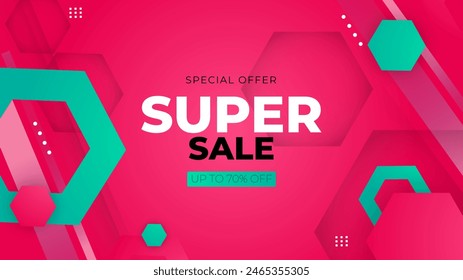 Fondo rosa y verde de las mega ventas del Vector con las Formas abstractas. Vector super venta diseño de Plantilla. Gran oferta especial de ventas. Fondo de fiesta de fin de temporada
