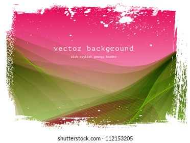Pink / green vector smooth wavy background with grungy border