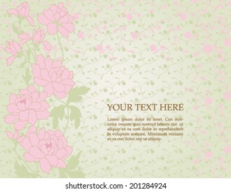 Pink and green vintage floral background with space for text