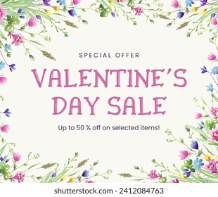 Pink and Green Watercolor Floral Valentine's Day Facebook Post
Special offer valentine's day sale
Up to 50 % off on selected items!