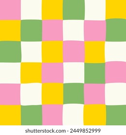 Pink Green Yellow Checkerboard colors vector seamless pattern. Grid tile Geometric abstract background for kitchen textiles, wrapping paper, cover, banners, wallpapers, card, fabric