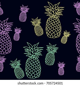 pink, green and yellow pineapple pattern vector