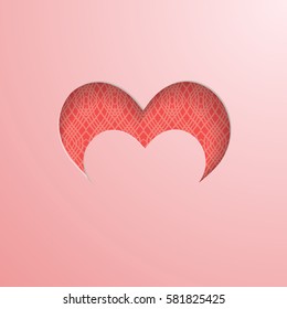 pink greeting card with a cut heart and a patterned backdrop