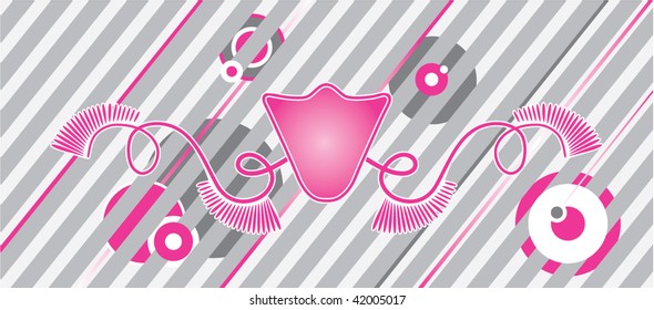 Pink and grey abstract illustration with diagonal stripes.
