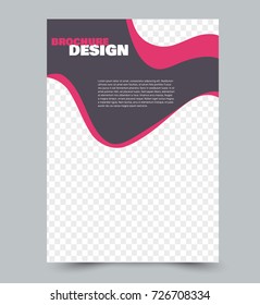 Pink and grey flyer design template with built in images. Brochure for business, education, presentation, advertisement. Corporate identity style concept. Editable vector illustration.