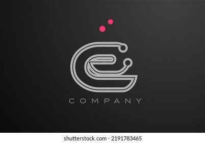 pink grey line E alphabet letter logo icon design with dot. Creative template for business and company