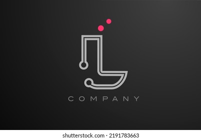 pink grey line L alphabet letter logo icon design with dot. Creative template for business and company