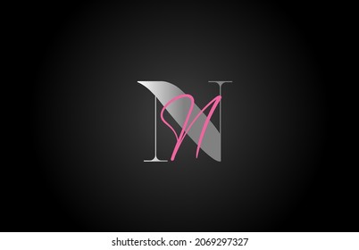 pink grey N alphabet letter logo icon design. Creative concept for company and business