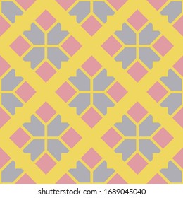 Pink and grey pattern on seamless yellow background. 