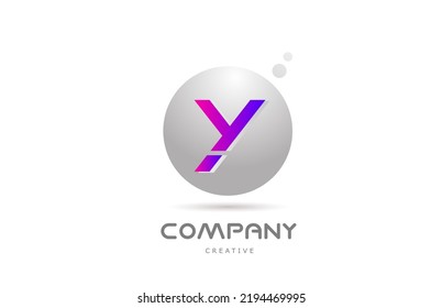 pink grey sphere Y alphabet letter logo icon design with dot. Creative template for company and business