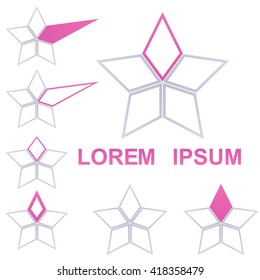 Pink and grey star logo vector design template set.
