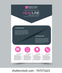 Pink and grey vector flyer template. Abstract brochure design. Annual report cover background. For business, education, advertisement. Editable illustration